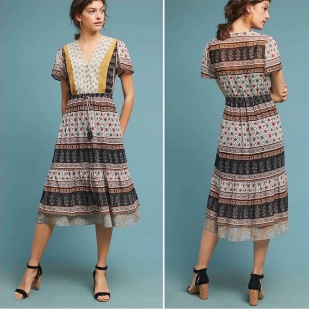 Anthropologie One September Provençal MIDI Dress Size X-Small